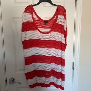 ❤️ Torrid Red & White Open Knit Sweater
